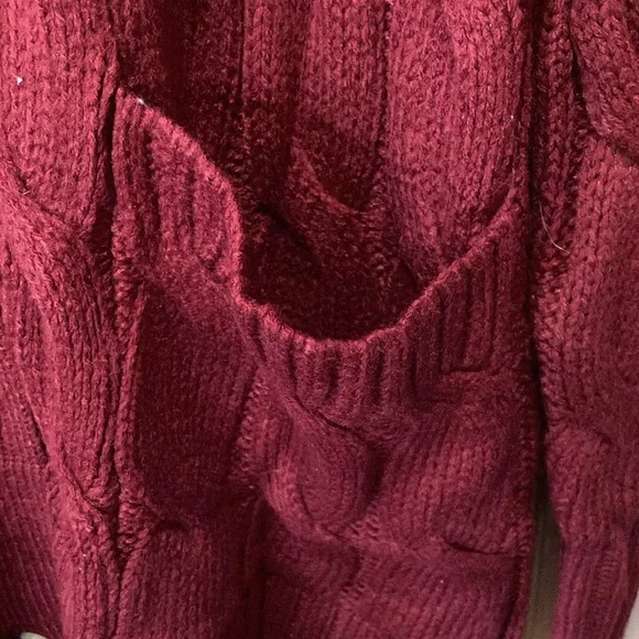 Women's Red Cable Knit Cardigan Sweater - Picture 3 of 7